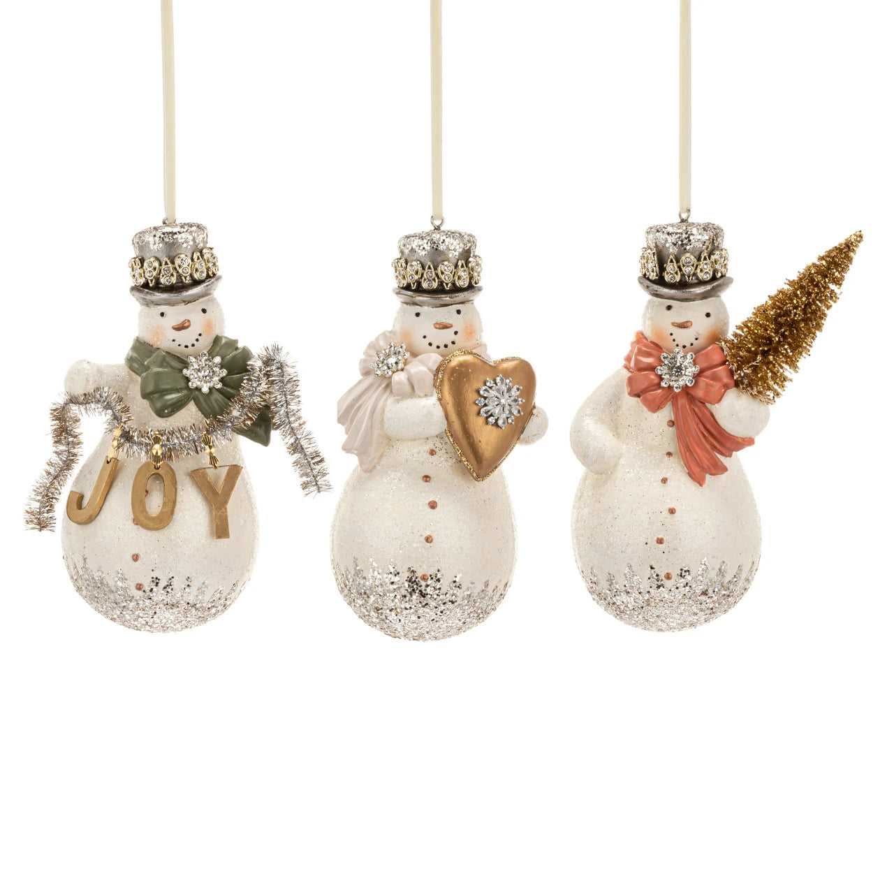 Sparkle & Joy Resin Snowman Ornament - Heart | Putti Christmas Decorations