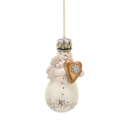 Sparkle & Joy Resin Snowman Ornament - Heart | Putti Christmas Decorations