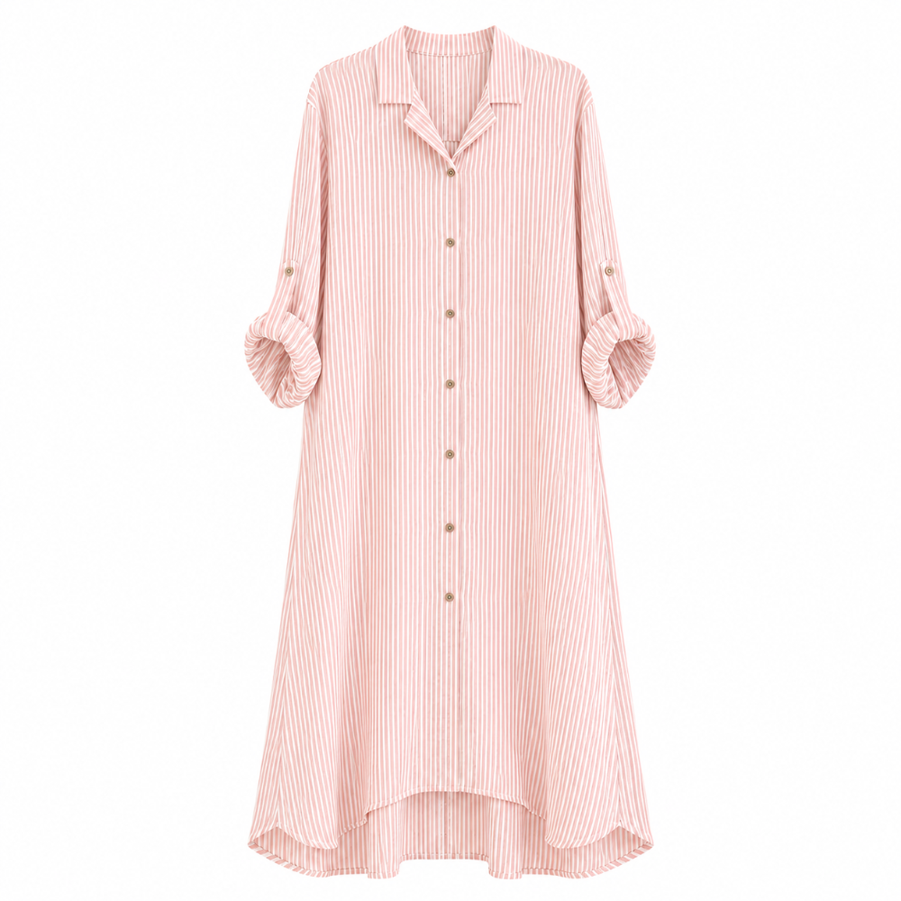 Stripe Linen Shirt Dress -Pink and White | Putti Fine Fashions