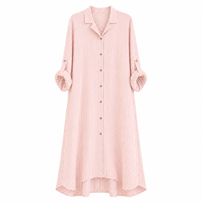 Stripe Linen Shirt Dress -Pink and White | Putti Fine Fashions