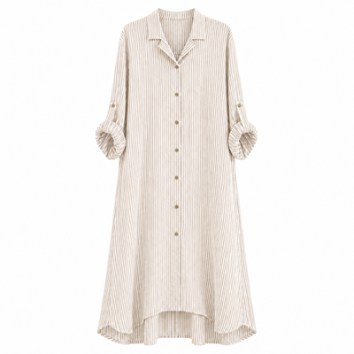 Stripe Linen Shirt Dress - Natural and White | Putti Fine Fashions