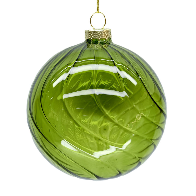 Swirled Clear Green Glass Ball Ornament | Putti Christmas Decorations