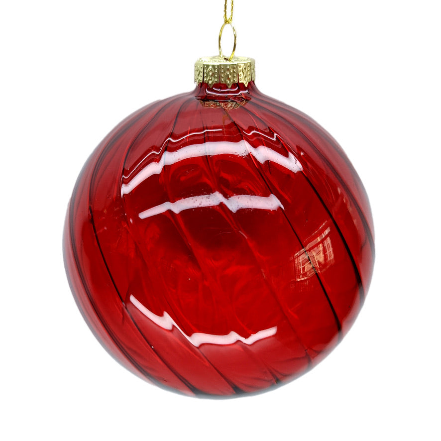 Swirled Clear Red Glass Ball Ornament | Putti Christmas Decorations