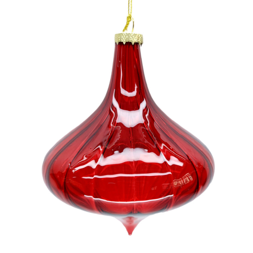Swirled Clear Red Glass Onion Finial Ornament  | Putti Christmas Decorations