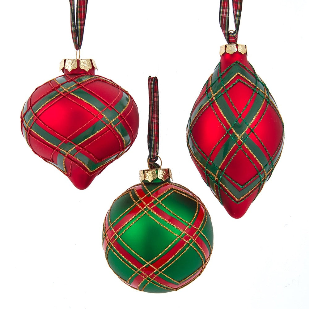 Red Plaid Glass Ornament