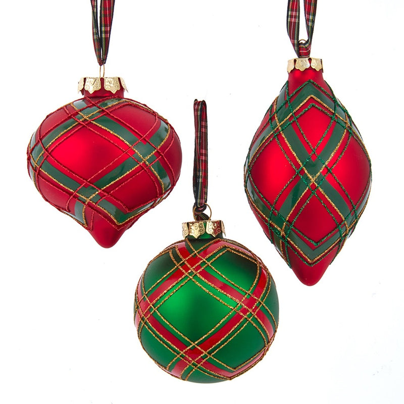 Red Plaid Glass Ornament