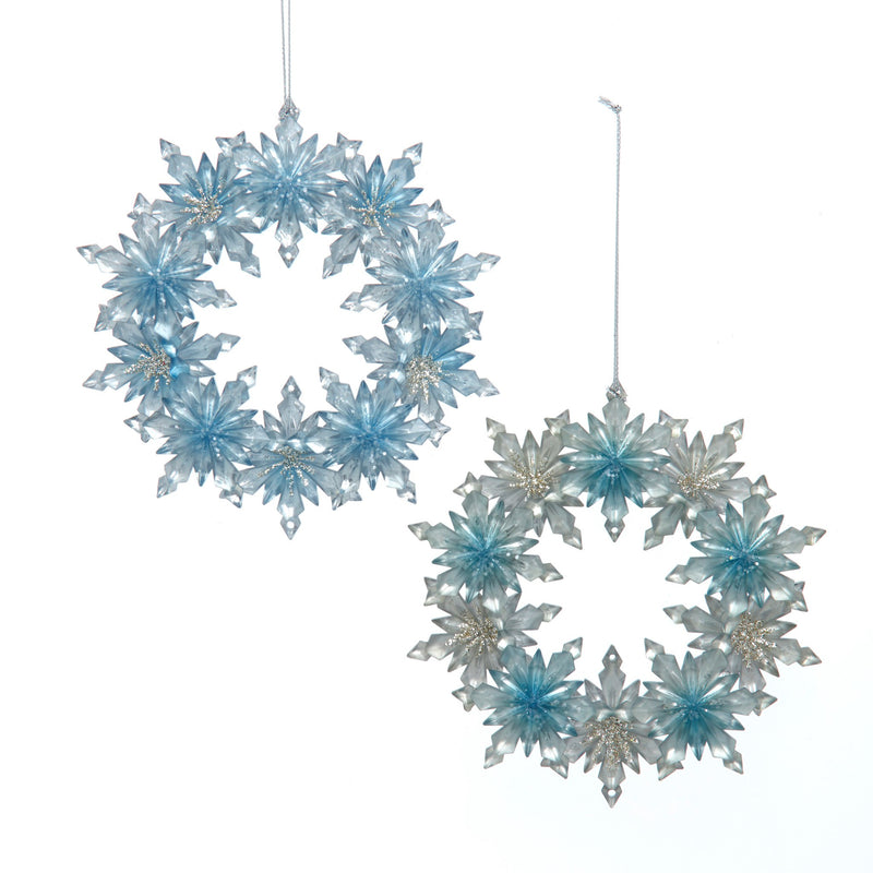 Kurt Adler Blue and Platinum Snowflake Wreath Ornament | Putti Christmas