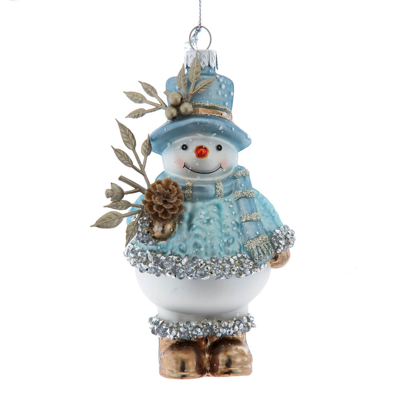 Kurt Adler Blue and Platinum Snowman Glass Ornament | Putti Christmas