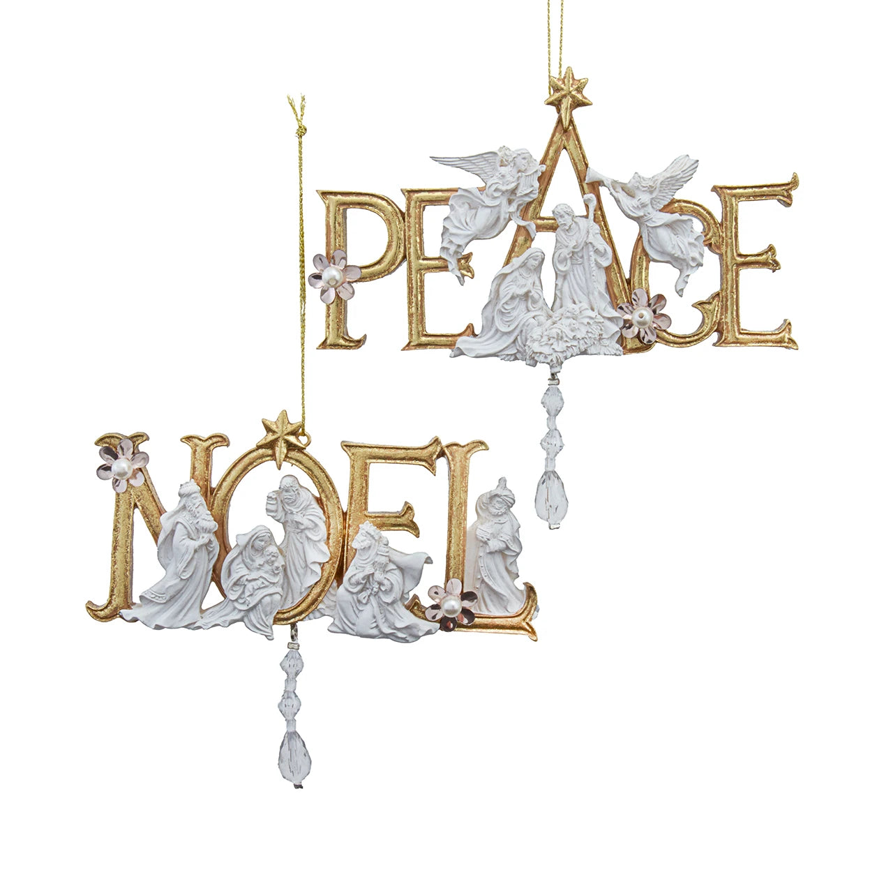 Noel and Peace Resin Word Ornament
