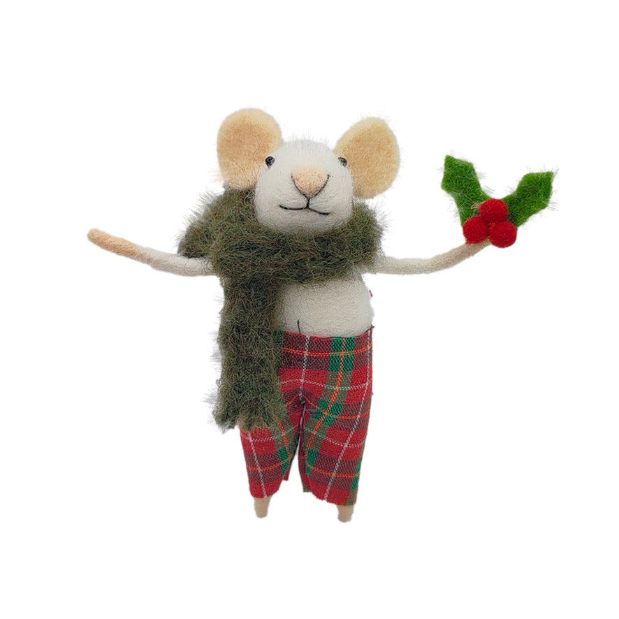 "Tartan Tavish" Felt Mouse Ornament  | Putti Christmas Decorations