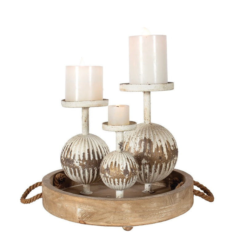 Three Candle Wood Tray | Putti Fine Furnishings Canada