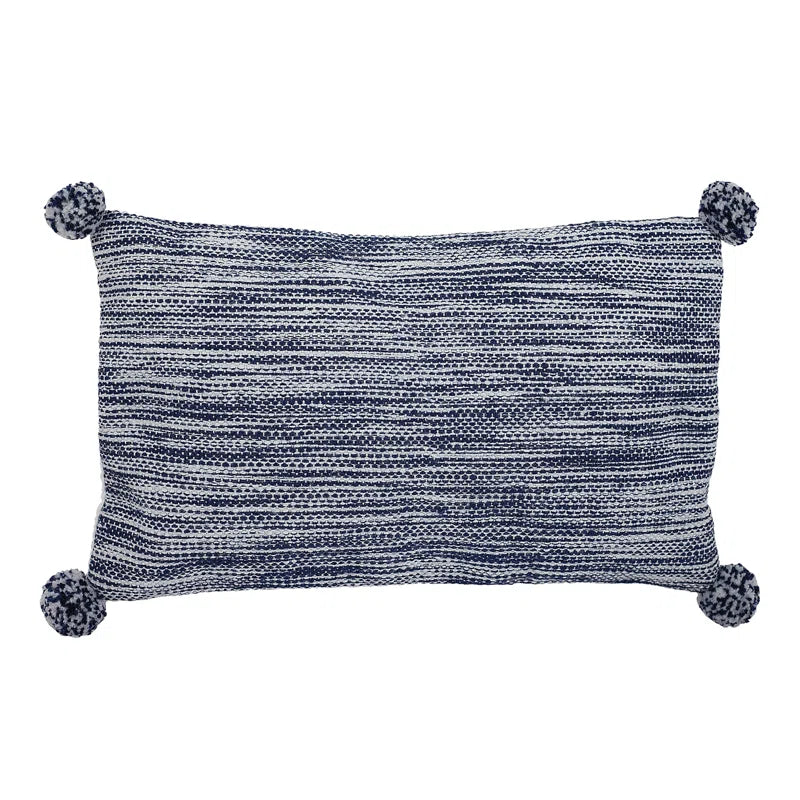 Navy Stripe with Tassels Pom Pom Indoor/Outdoor Pillow