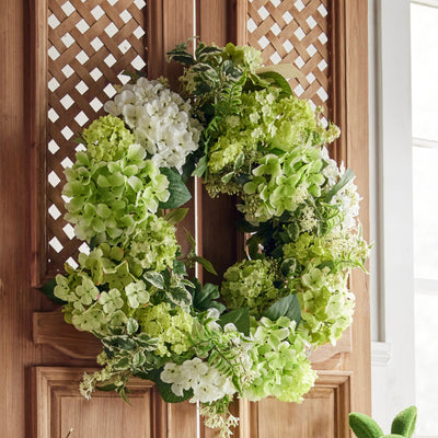 Raz Imports Green and White Hrdrangea Wreath | Putti Fine Furnishings