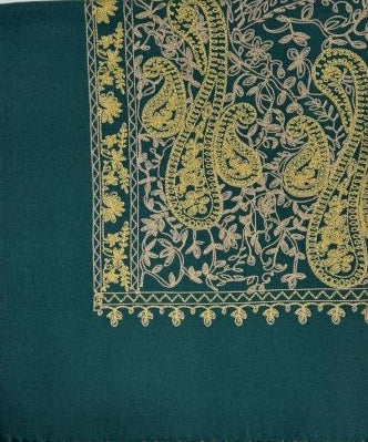 Cashmere Gold Embroidery Paisley Pattern Scarf - Teal