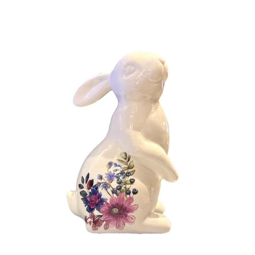 White Ceramic Bunny With Floral Pattern - Standing | Putti