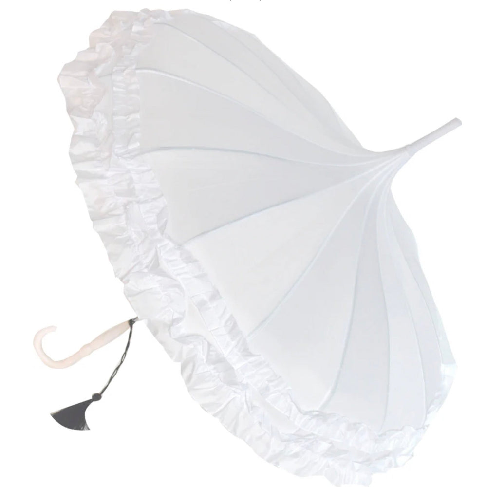 White Classic Frilled Pagoda Umbrella | Putti Fine Fashions