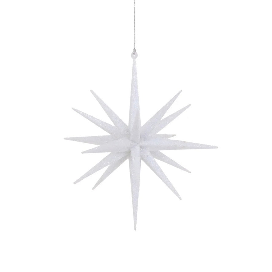 White Glittered Star Ornament | Putti Christmas Decorations