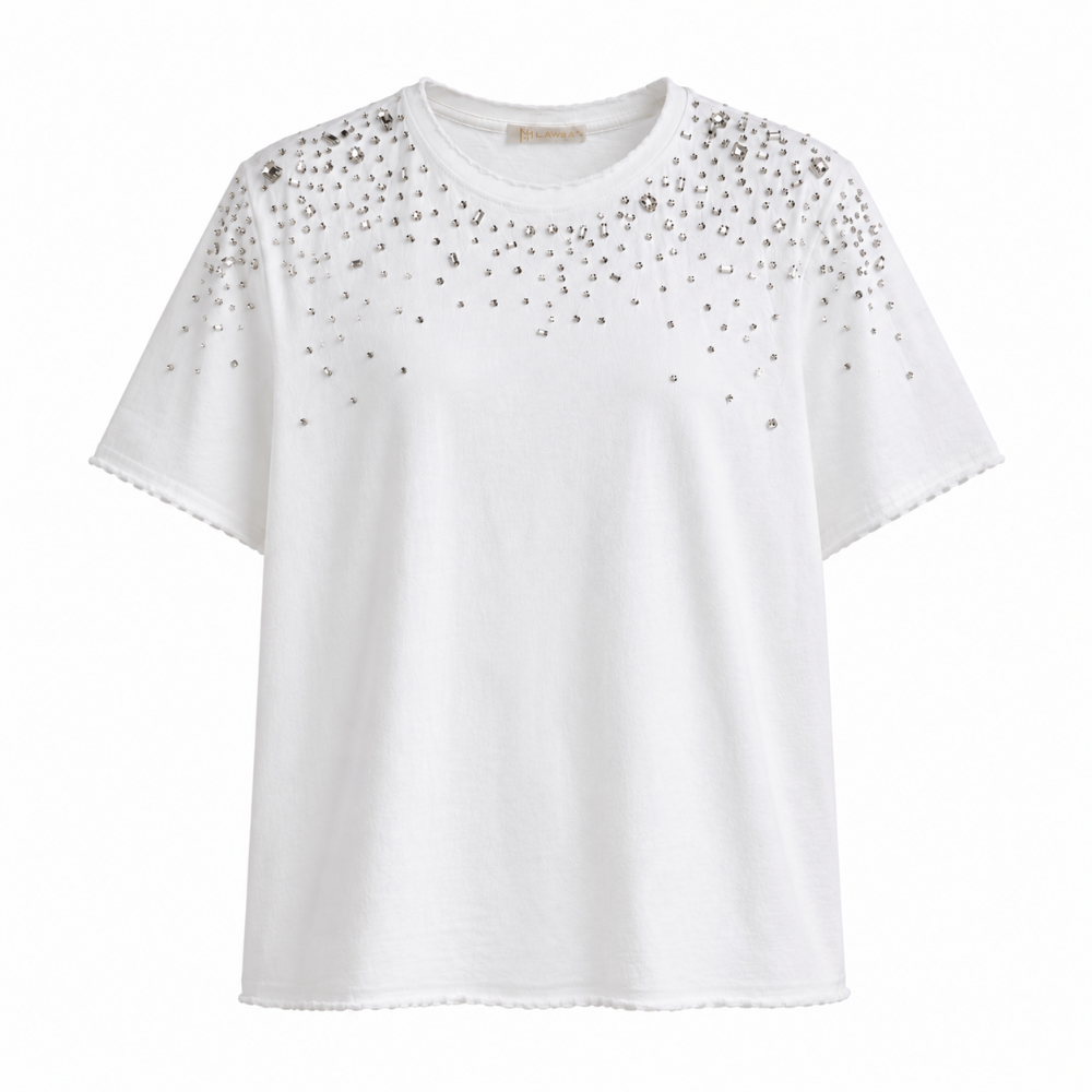 White Jewelled T Shirt | Putti Fine Fashions