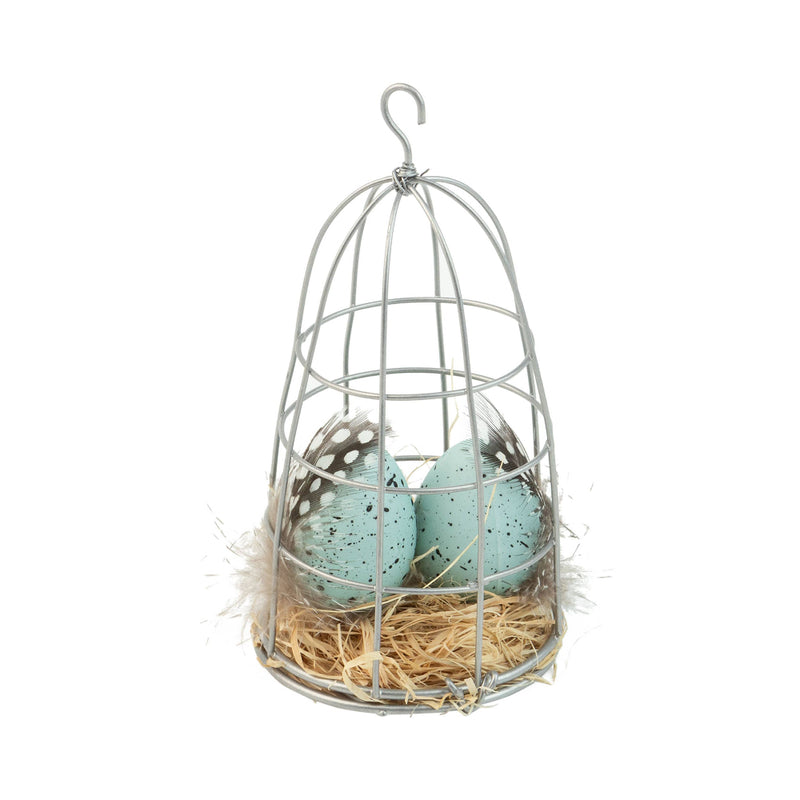 Wire Caged Robin Eggs on Straw | Putti Fine Furnishings