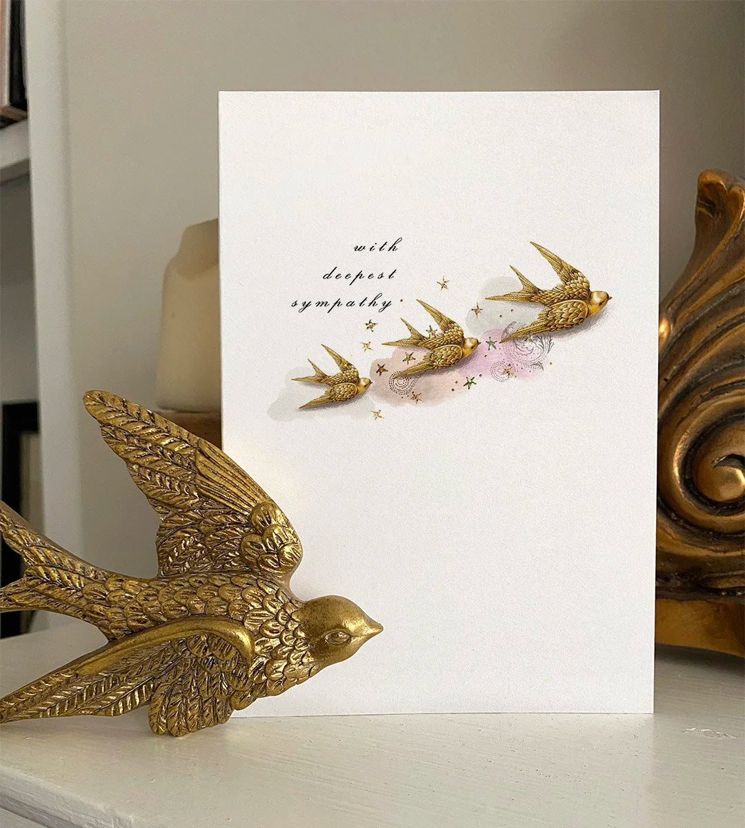 Three Gold Birds Sympathy Greeting Card