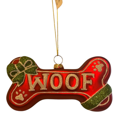 "Woof" Dog Bone Glass Ornament | Putt Christmas Decorations