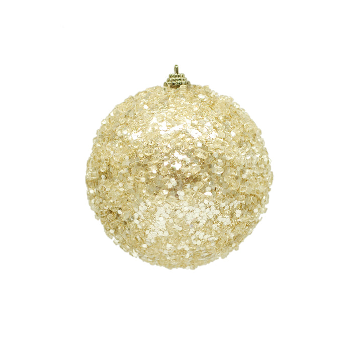 Iced Champagne Gold Beaded Ball Ornament | Putti Christmas Decorations