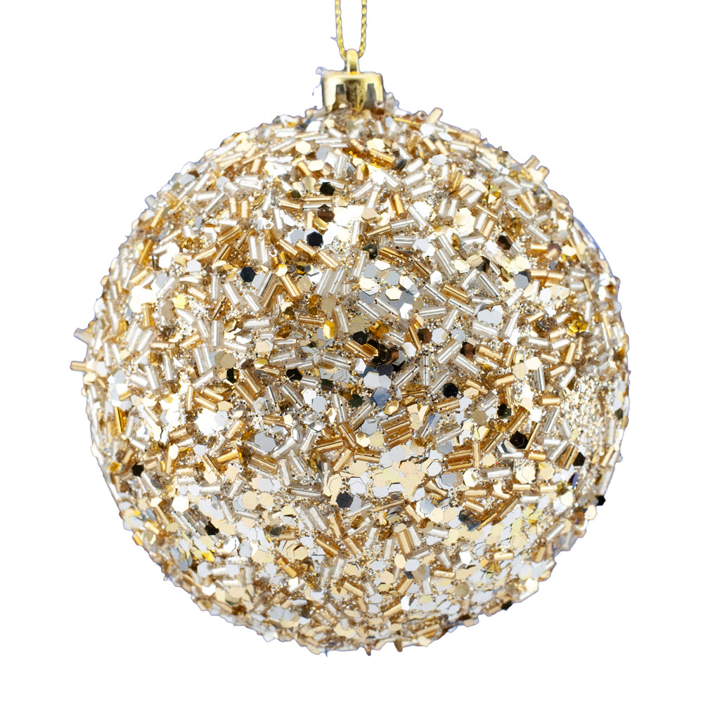 Glitter & Bead Light Gold Ornament | Putti Christmas Decorations