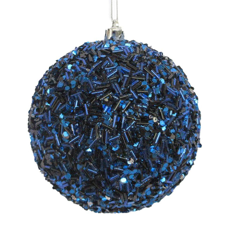 Dark Blue with Sequins and Beads Ball ornament | Putti Christmas Decorations