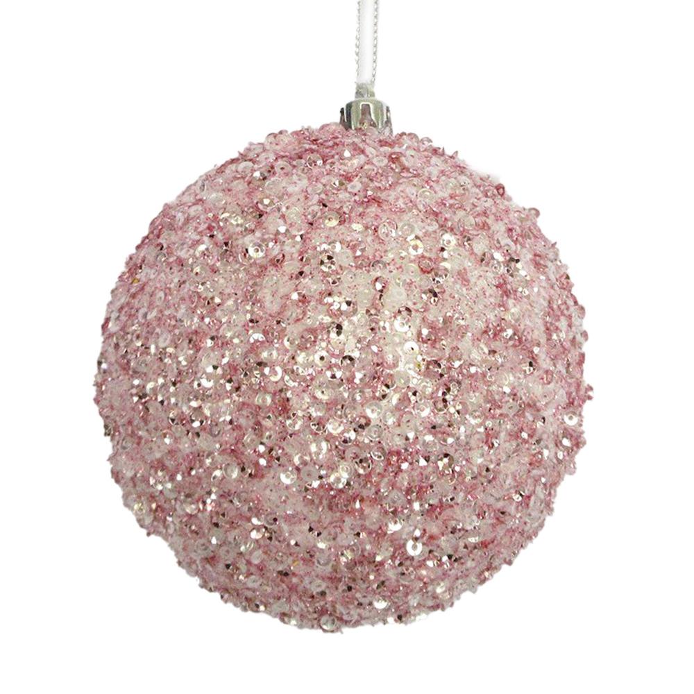 Pink and White with Glitter and Sequins Ball ornament | Putti Christmas