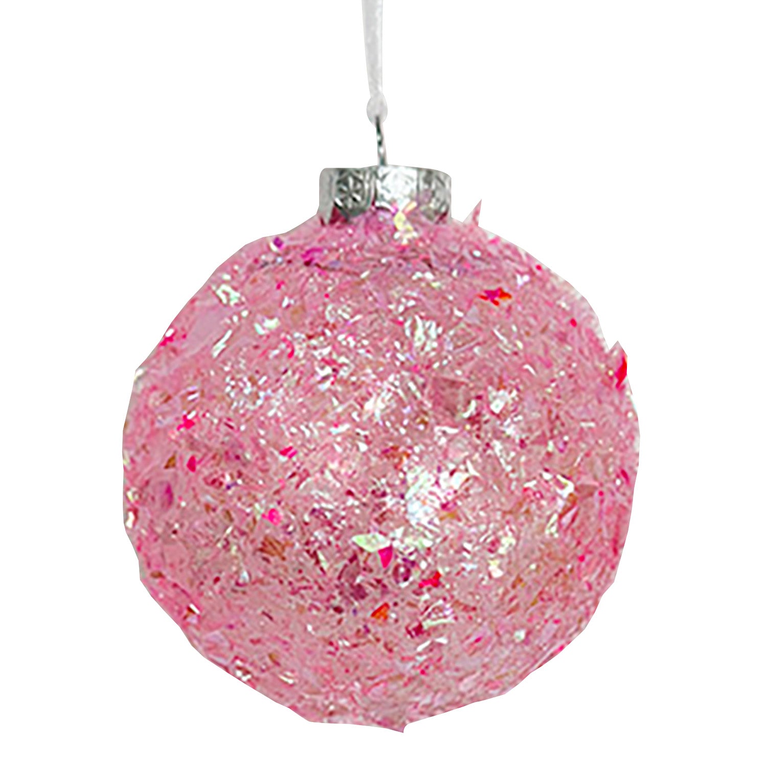 Putti Christmas Pink with Iridescent Glitter Glass Ball Ornament | Putti