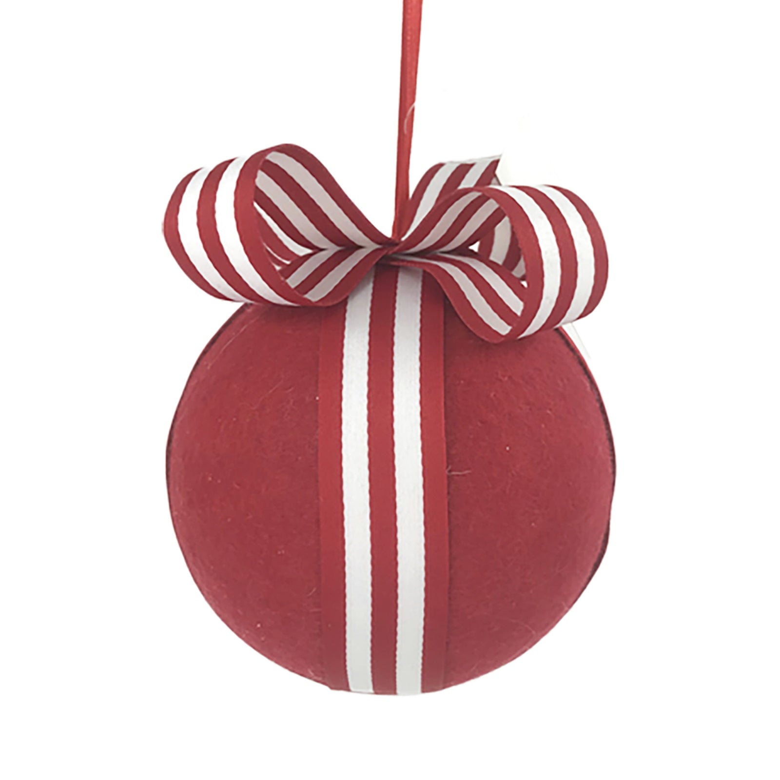 Red Felt Ball with Peppermint Bow