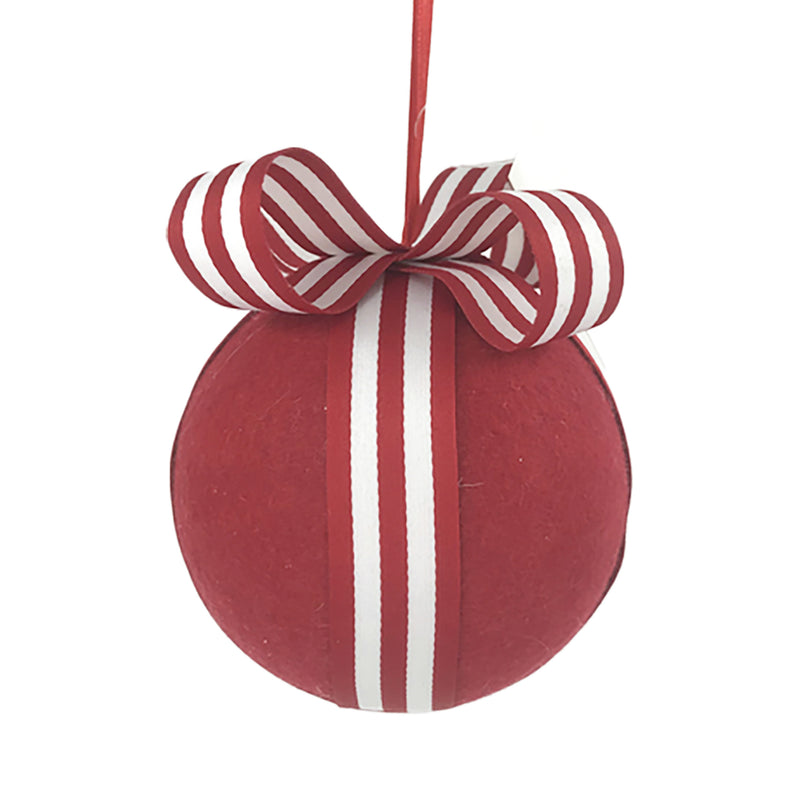 Red Felt Ball with Peppermint Bow