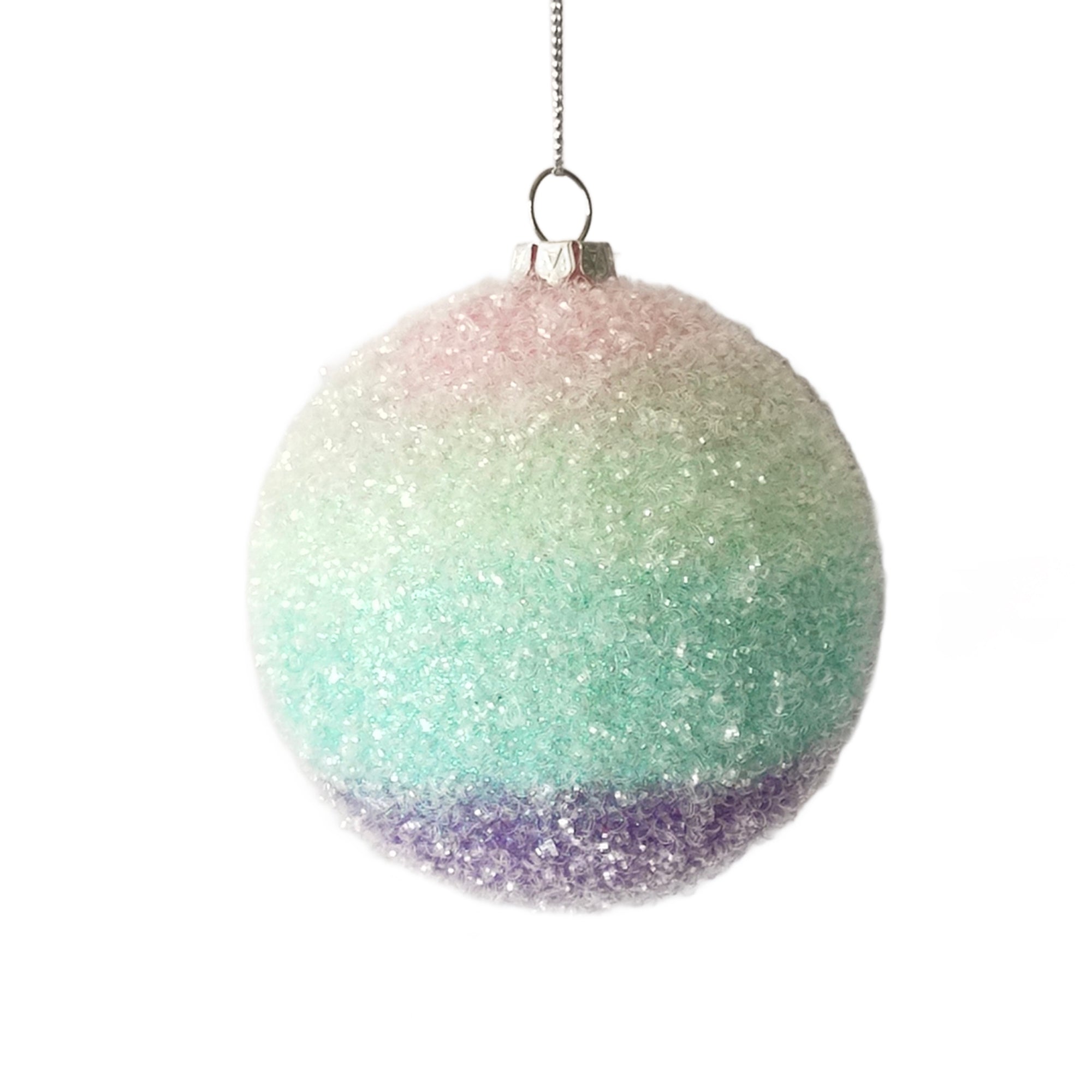Gradient Iridescent Flocked Glass Ball Ornament