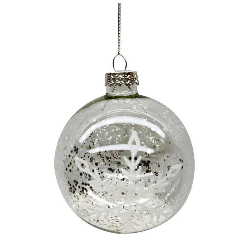 Clear with White Snowflake Glass Ball Ornament