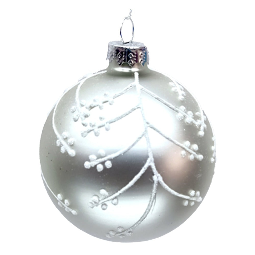 Matte White with Glittered Berries Glass Ball Ornament