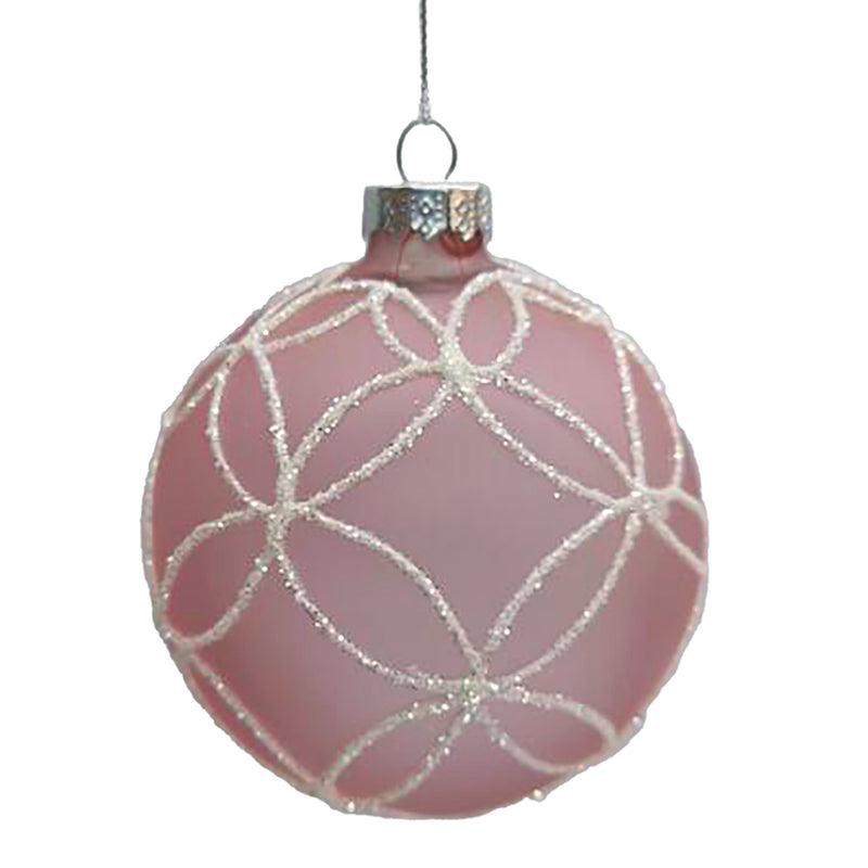 Pink Frost Geometric Floral Glass Ball Ornament