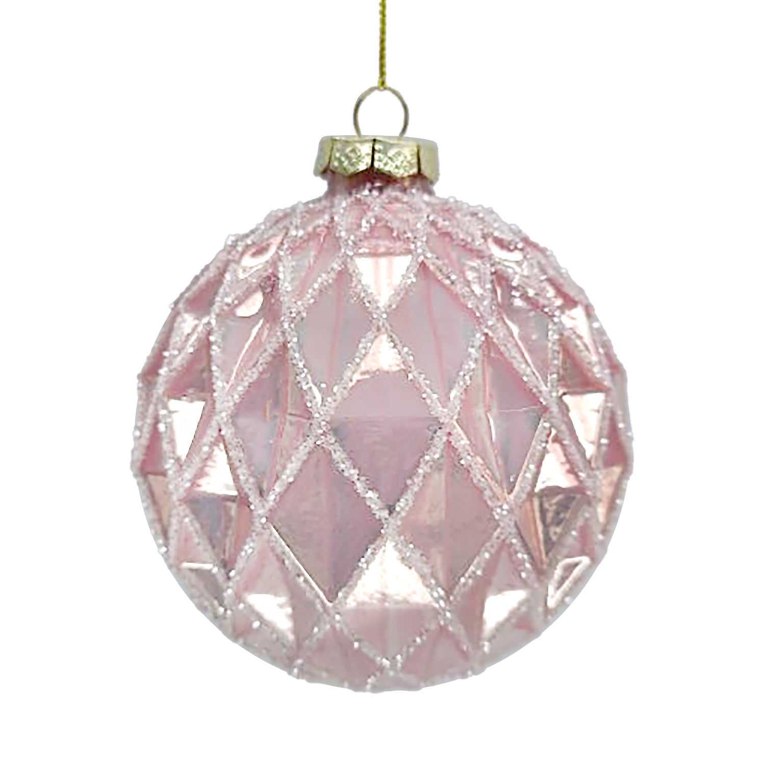 Pink Embossed Diamond with Ice Glitter Glass Ball Ornament