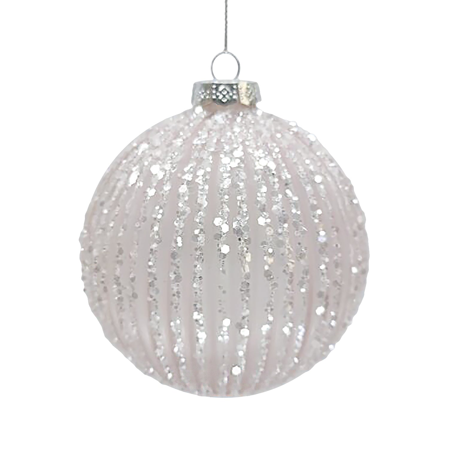 Pale Matte Pink with Ice Glitter Stripes Glass Ball Ornament