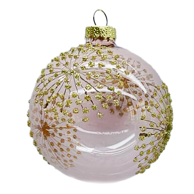 Clear Pink with Gold Glitter Glass Ball Ornament | Putti Christmas Decorations