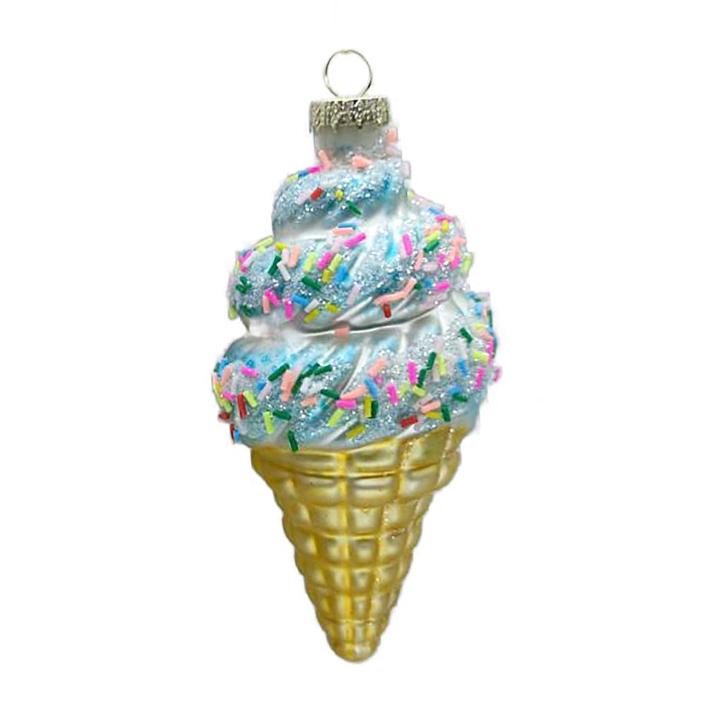 Blue with Sprinkles Glass Icecream Cone Ornament