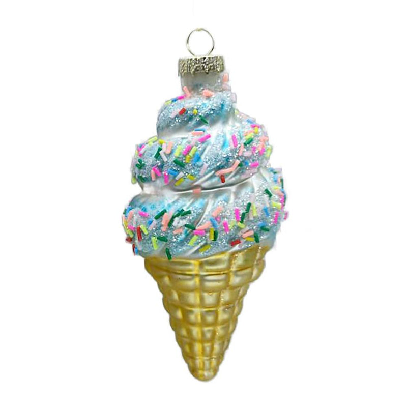 Blue with Sprinkles Glass Icecream Cone Ornament