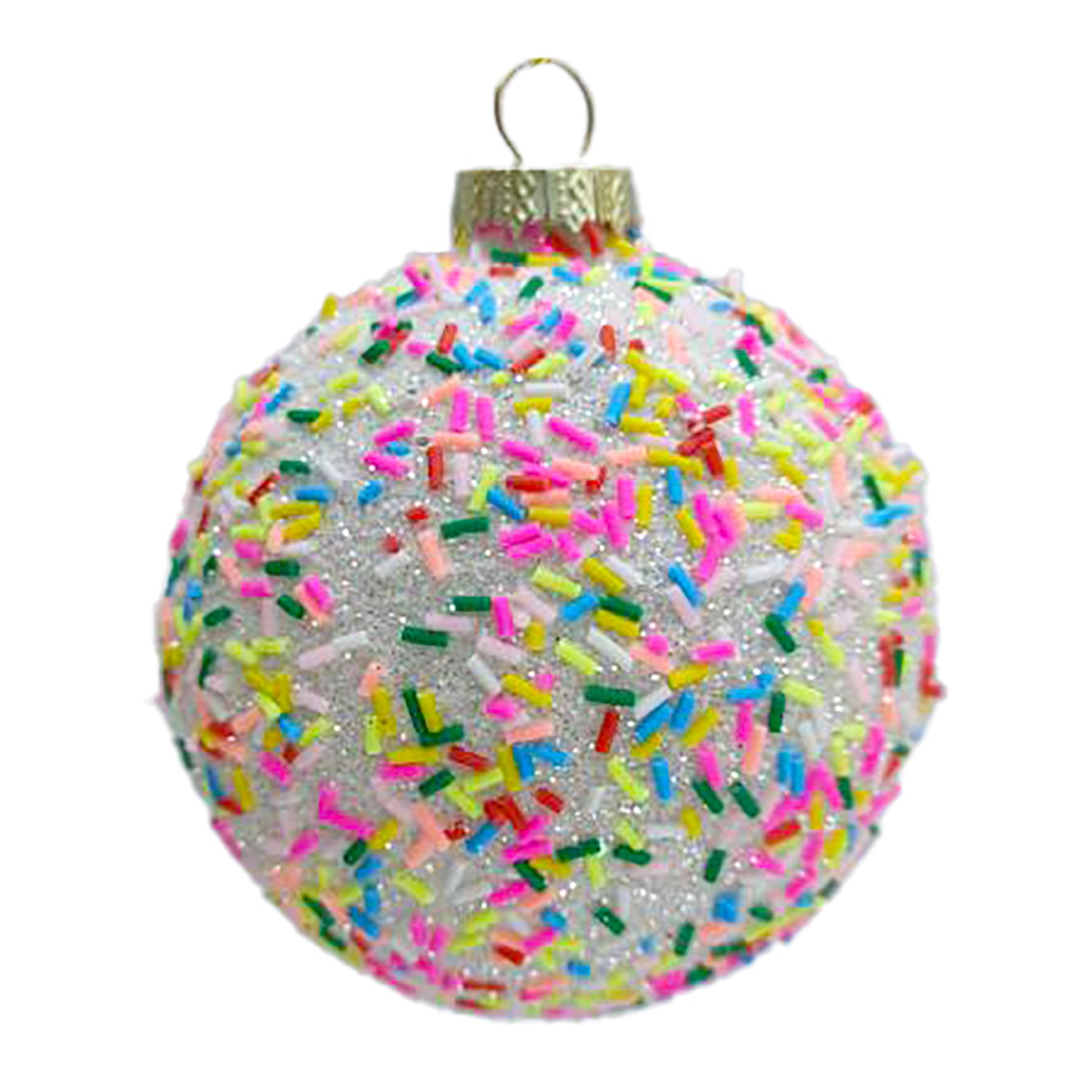 Frosted White with Sprinkles Glass Ball Ornament