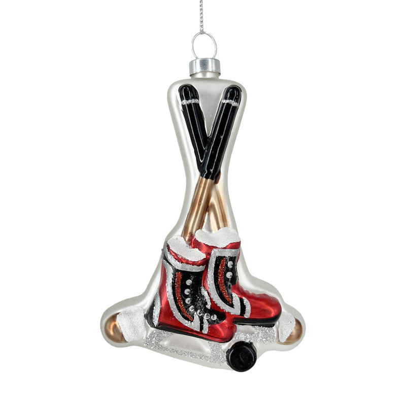 Hockey Sticks and Skates Glass Ornament  | Putti Christmas Decorations
