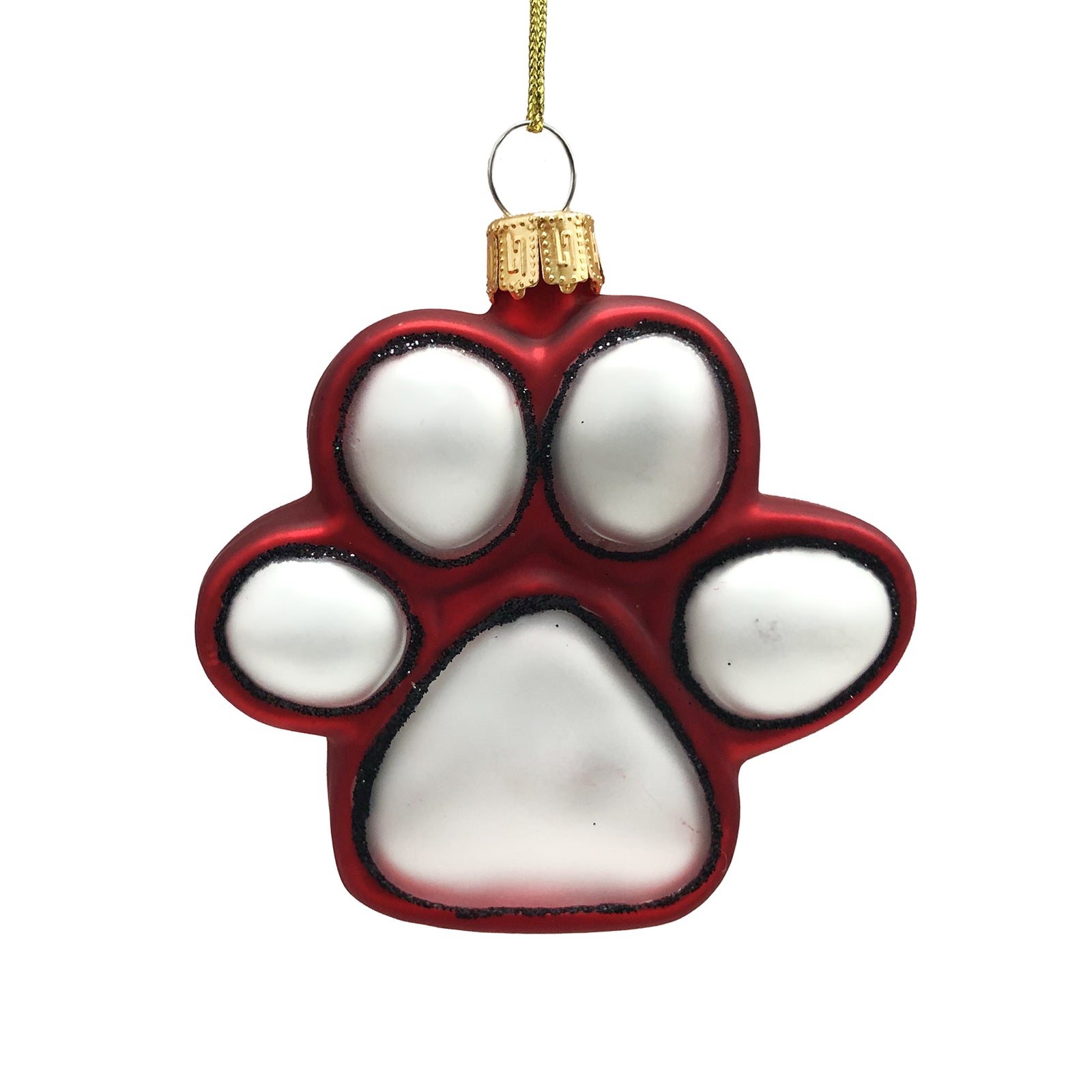 Red and White Paw Glass Ornament