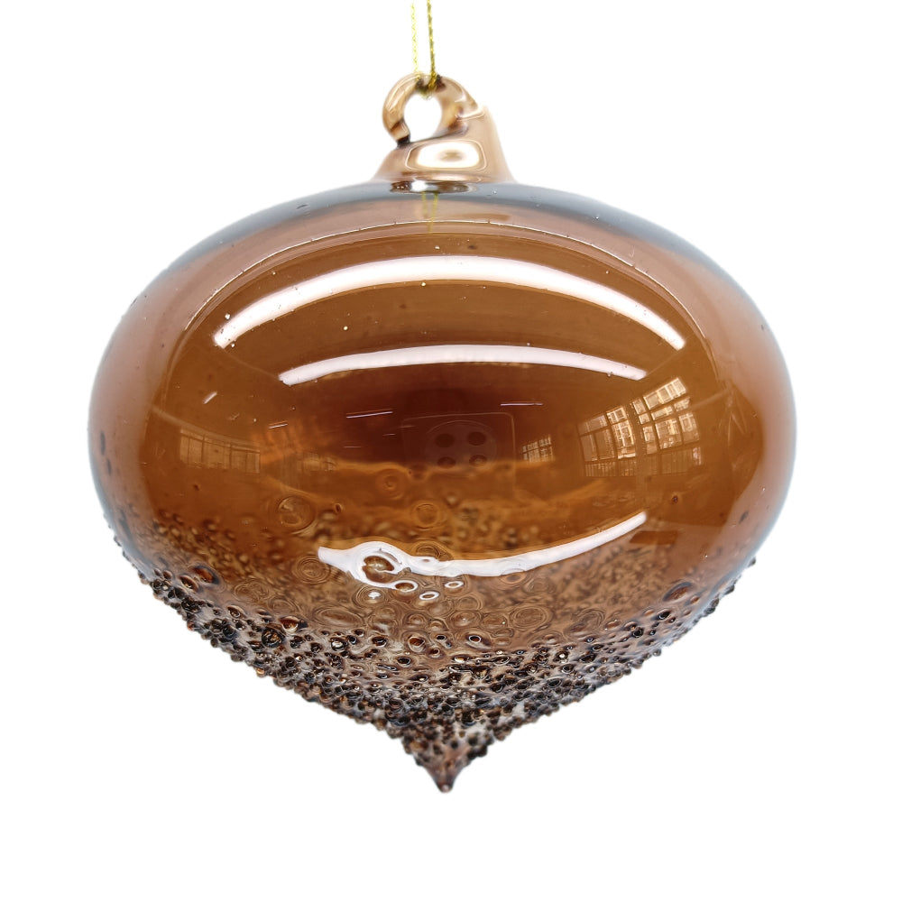 Clear Coffee Half Frosted Glass Onion Ornament | Putti Christmas Decorations