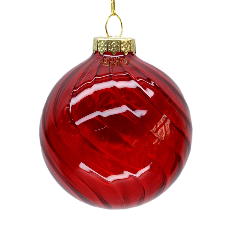Clear Red Swirl Glass Ball Ornament | Putti Christmas Decorations
