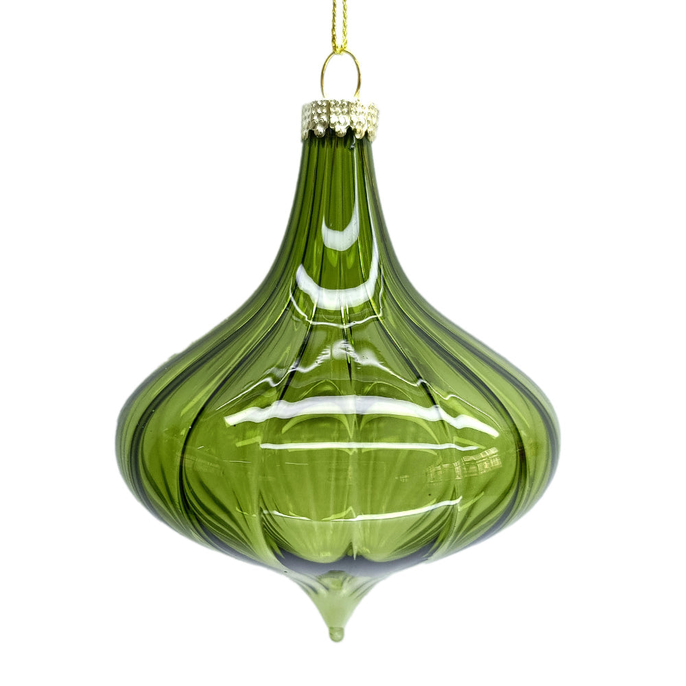 Clear Green Swirl Pattern Glass Finial Ornament | Putti christmas Decorations