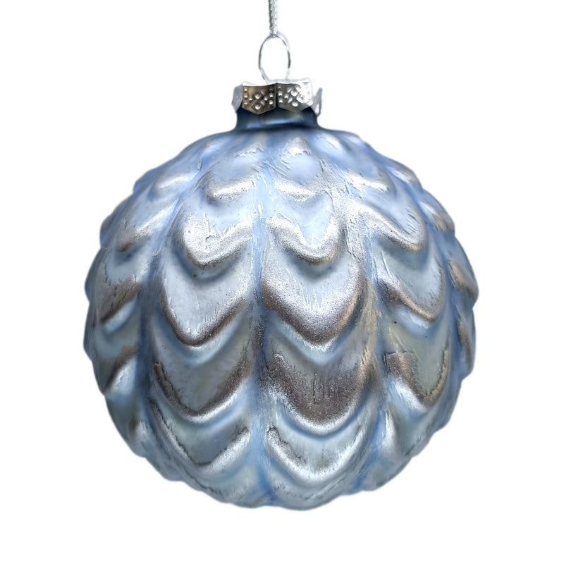 Blue Matte Embossed Scallop Glass Ball Ornament | Putti Decorations