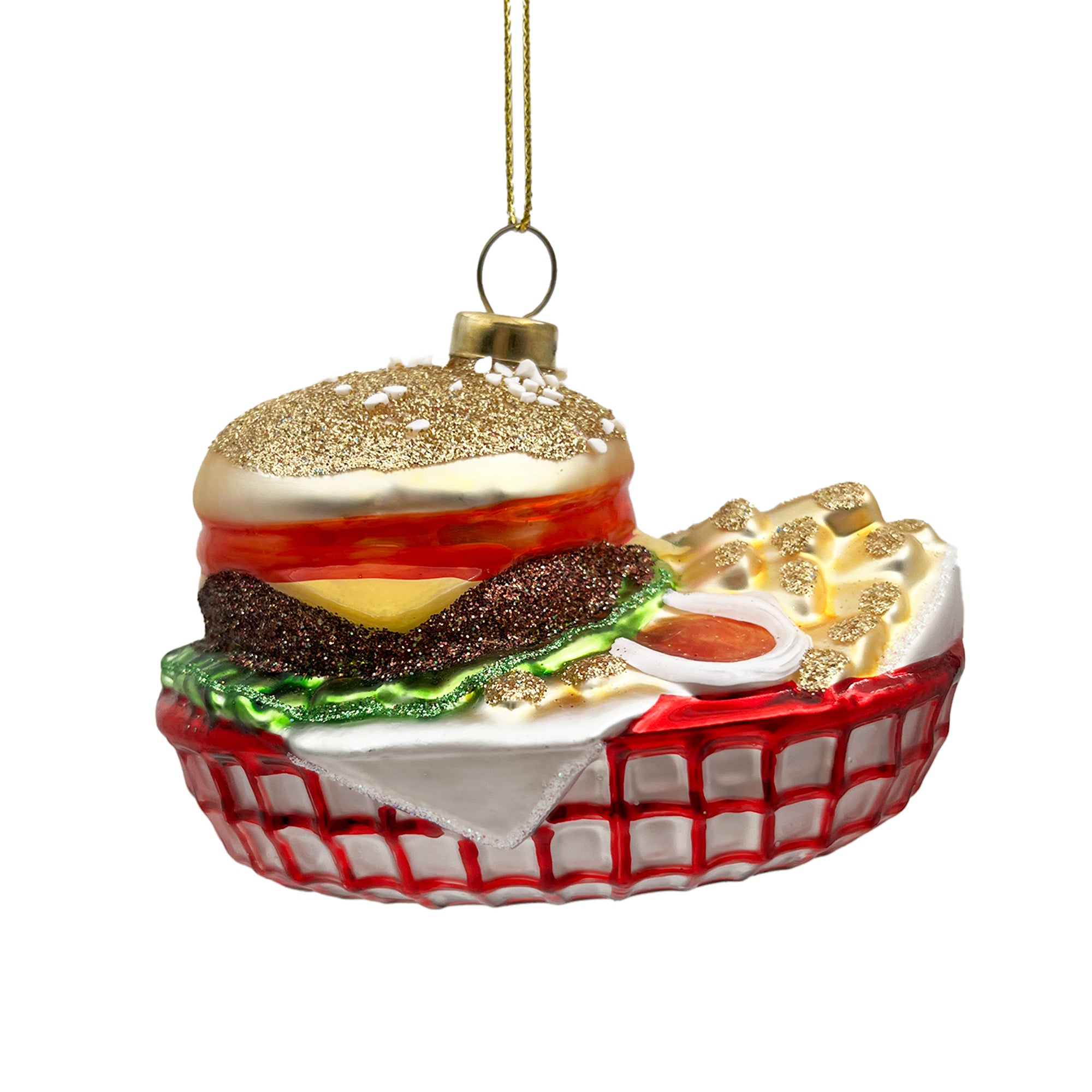 Burger and Fries Basket Glass Ornament