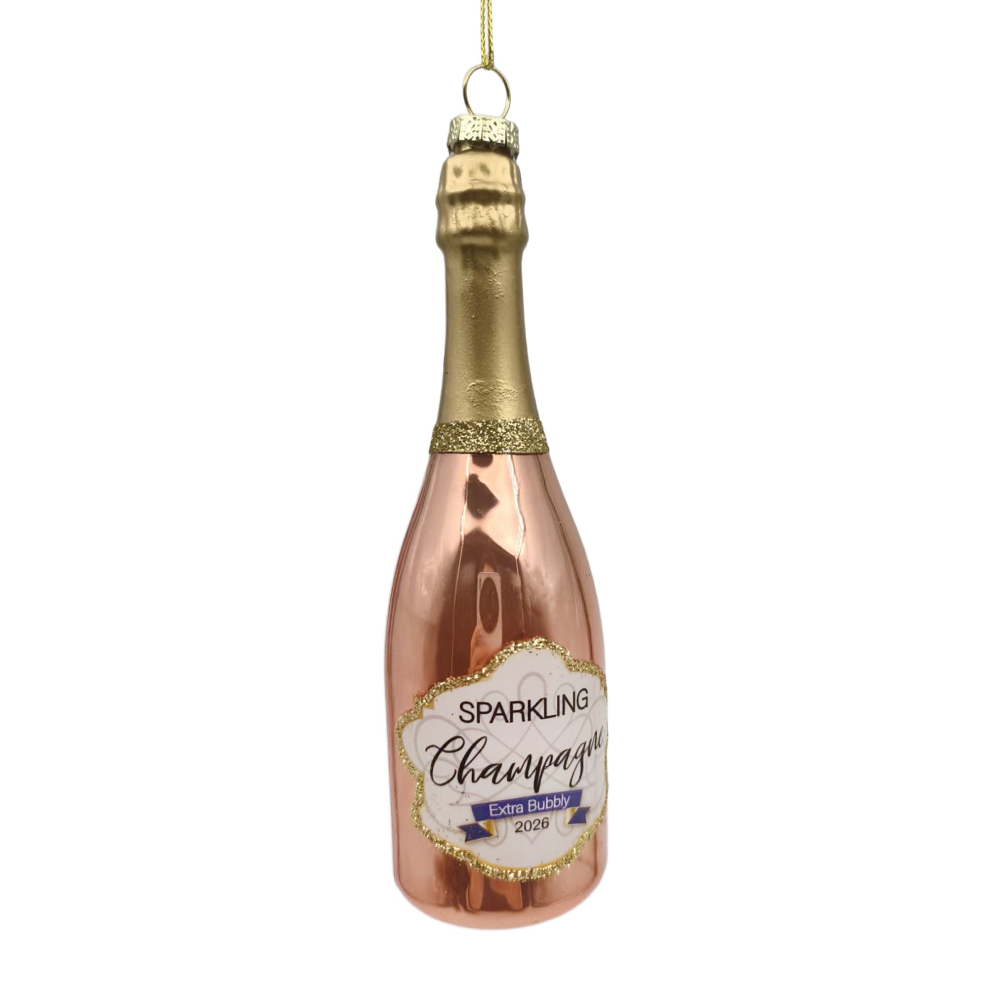 Rosé Champagne Bottle Glass Ornament